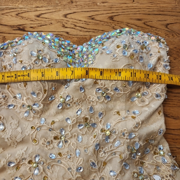 Gold Short Corset Back Jeweled Strapless Formal Dress - Picture 8 of 10